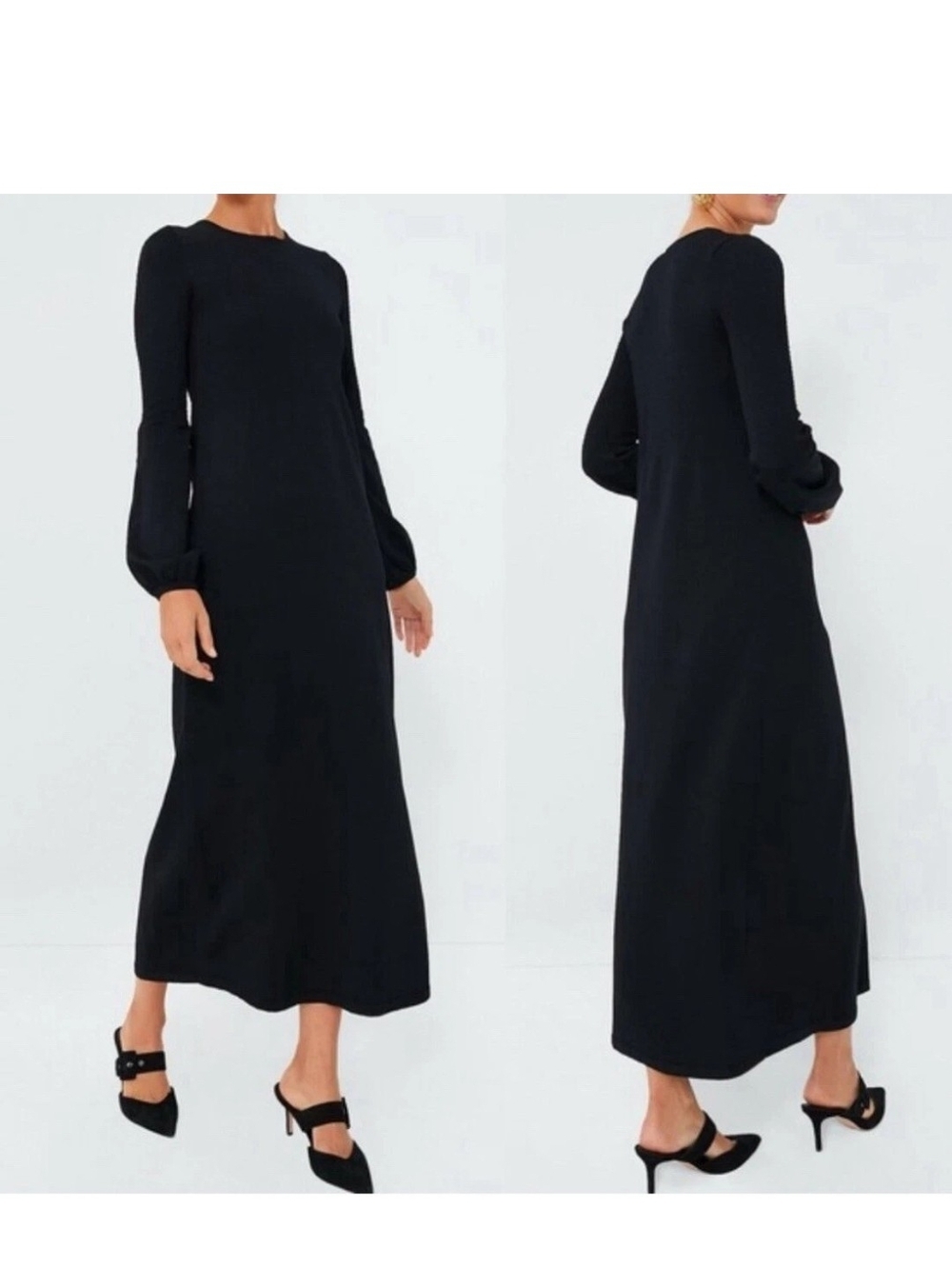 Pomander Place Lenox Double Knit Black Long-Sleeve Maxi Dress Size L